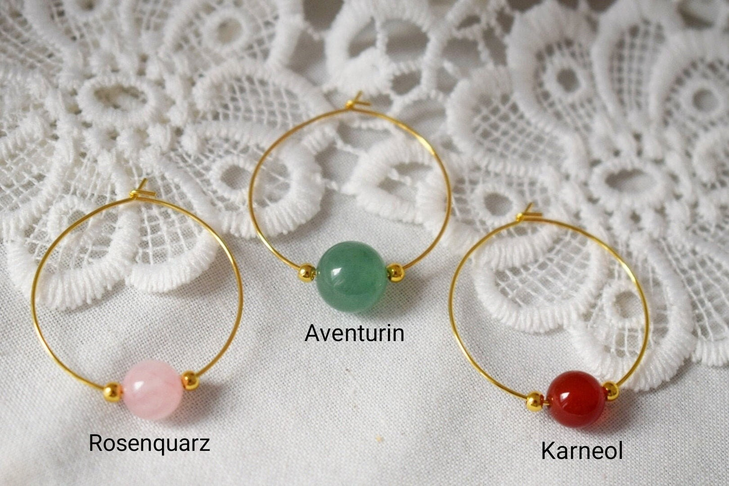 Rosenquarz Creolen, 18 Karat vergoldete chirurgische Edelstahl Creolen, Edelsteinperlen Schmuck, Geschenk für sie, Bestes Valentinstagsgeschenk
