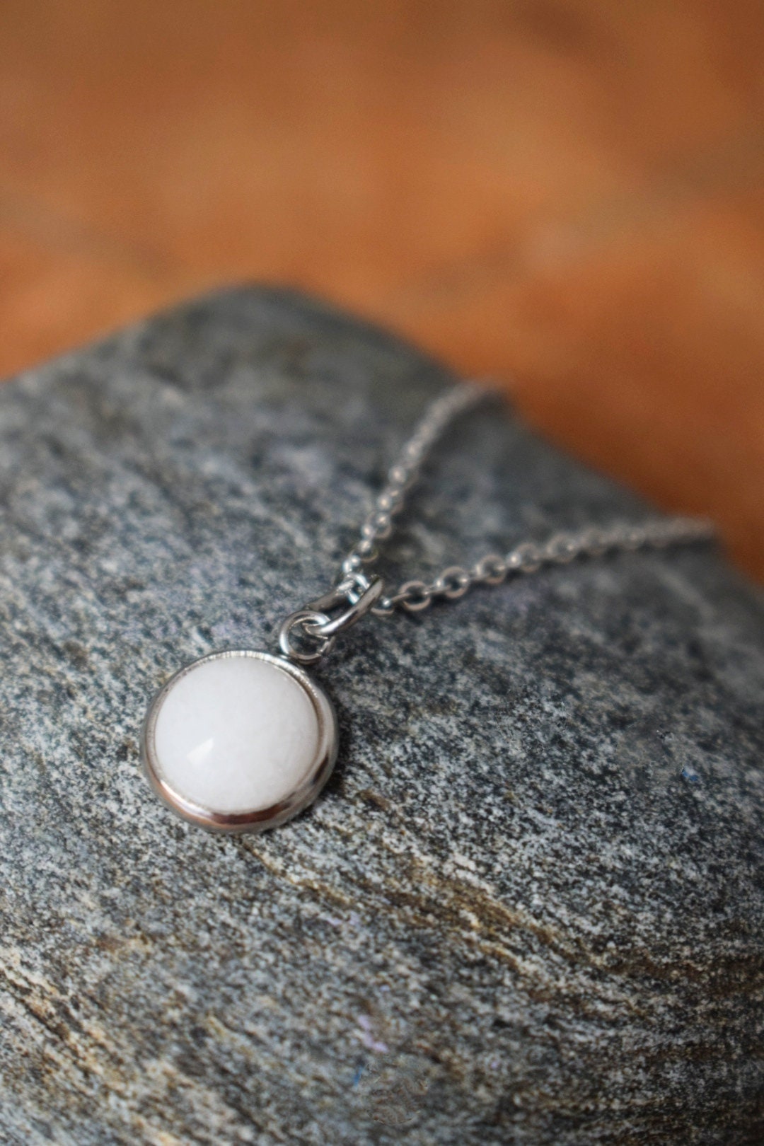 White Jade Pendant Necklace: Minimalist Gemstone Jewelry, Gift for Her