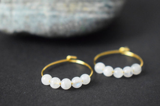 Mondstein Creolen mit 20mm 18k Chirurgenstahl Gold Creolen, Minimalistisch, Mondstein Gold Ohrringe, Jahrestag Geburtstagsgeschenk für Sie