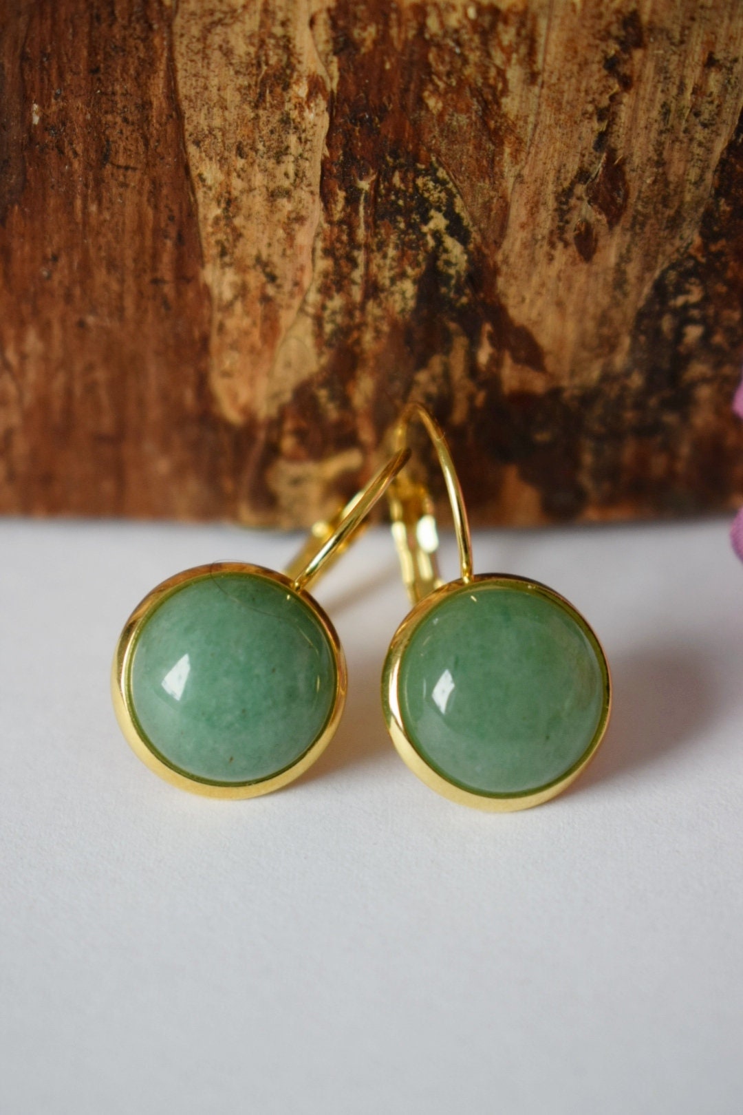Aventurin-Ohrringe, Grüne Edelstein-Ohrringe, Goldener Schmuck mit Geburtssteinen, Bestes Weihnachtsgeschenk für Sie