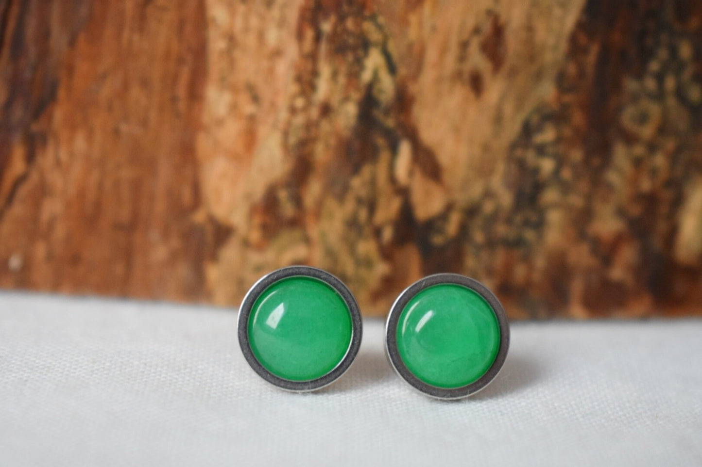 Grüne Jade Ohrstecker Silber, Minimalistisch, 8mm, 10mm, Positiver Schmuck, Edelstein, Ohrstecker, Rund, Geburtstagsgeschenk für Sie