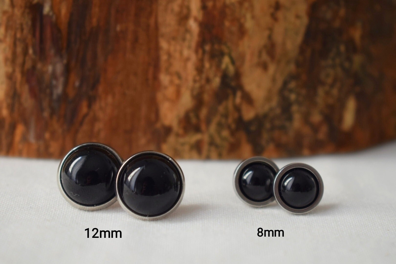 Black Agate Stud Earrings: 18k Gold Plated Stainless Steel, Gemstone Jewellery, Gift for her