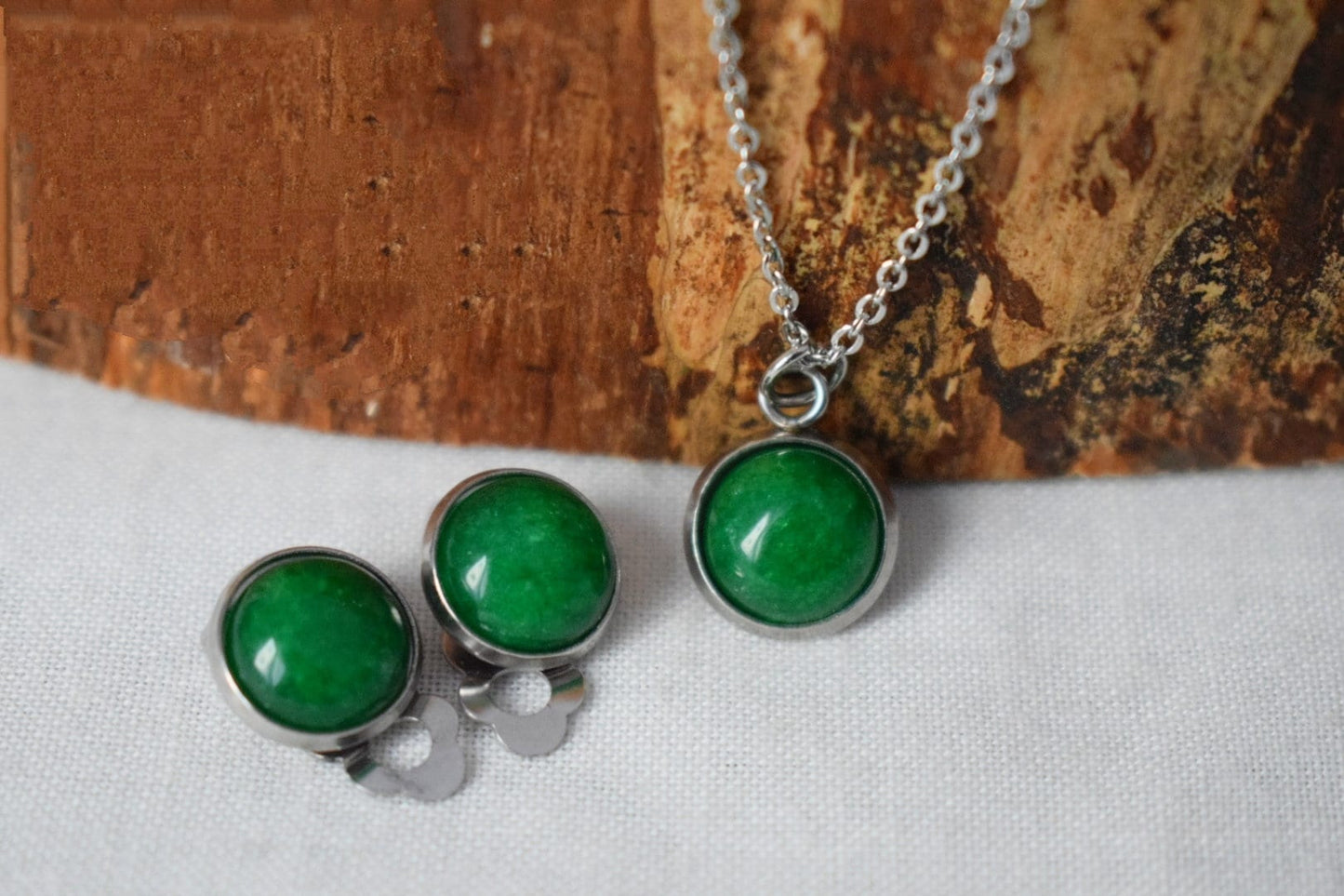 Green Jade Clip On Earrings, 10mm Gemstone Clips
