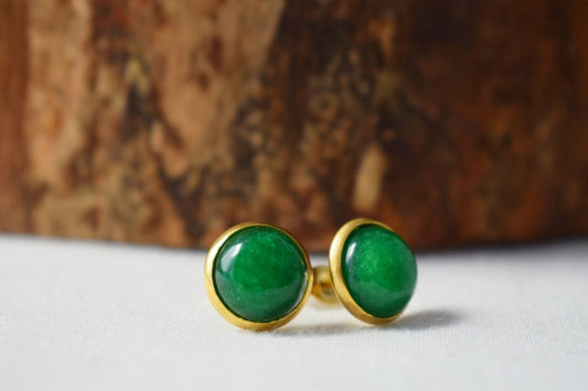 Green Jade Stud Earrings, 18k Gold Plated Push Back Earrings, Gemstone Small Earrings, Minimalist Jewelry, Gift for her