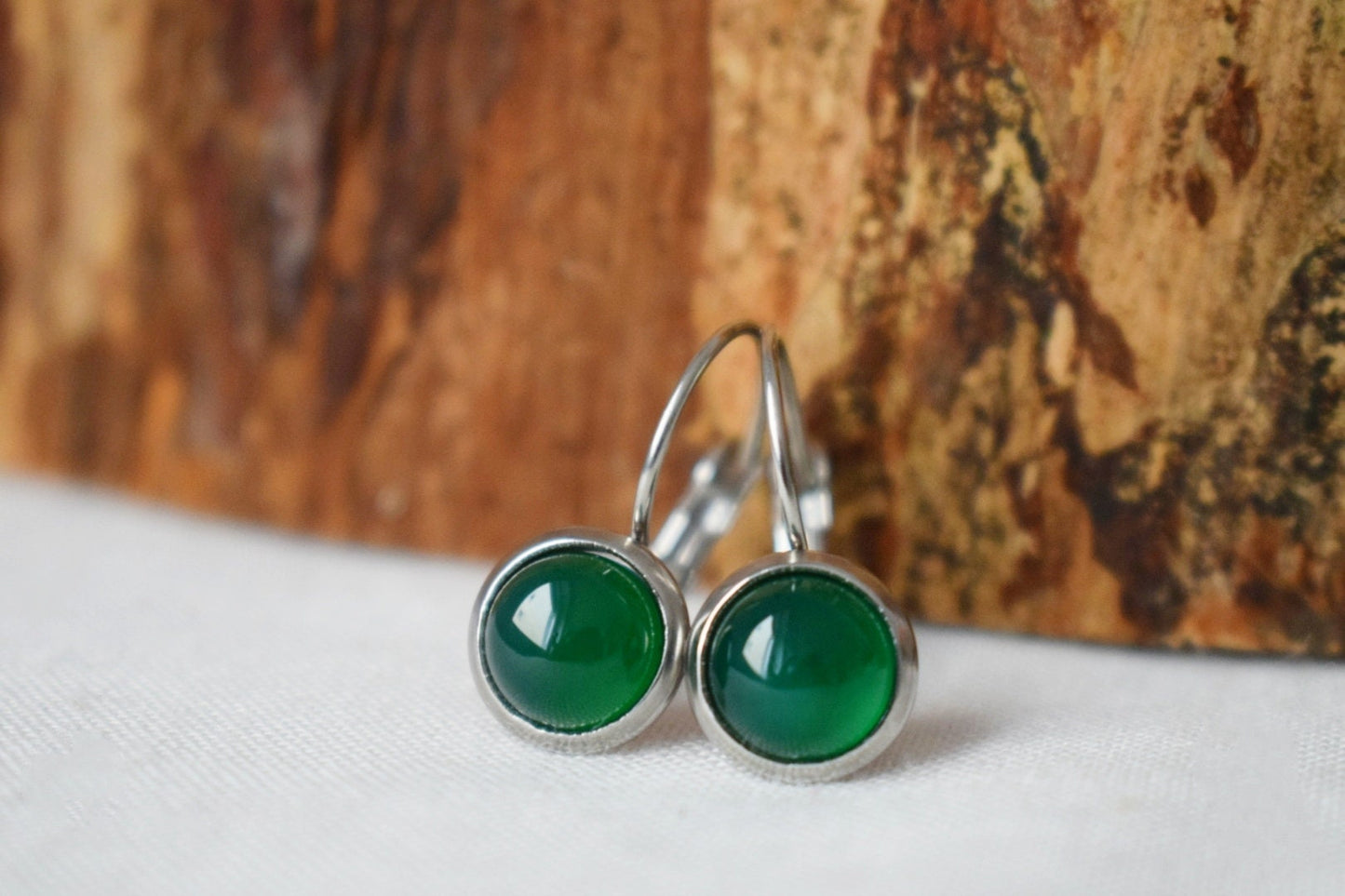 Green Agate Necklace: Gemstone Pendant, Minimalist Stainless Steel Jewelry