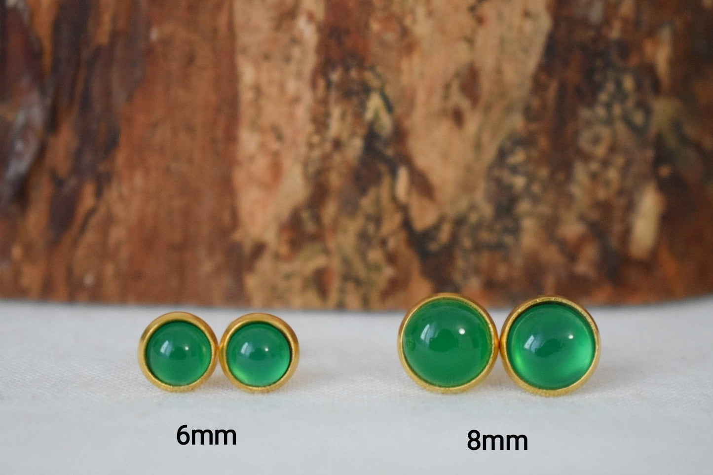 Green Agate Stud Earrings: 18k Gold Plated Stainless Steel Jewelry