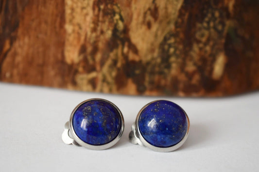 Lapis Lazuli Clip On Earrings, Stainless Steel, No Piercing Jewellery