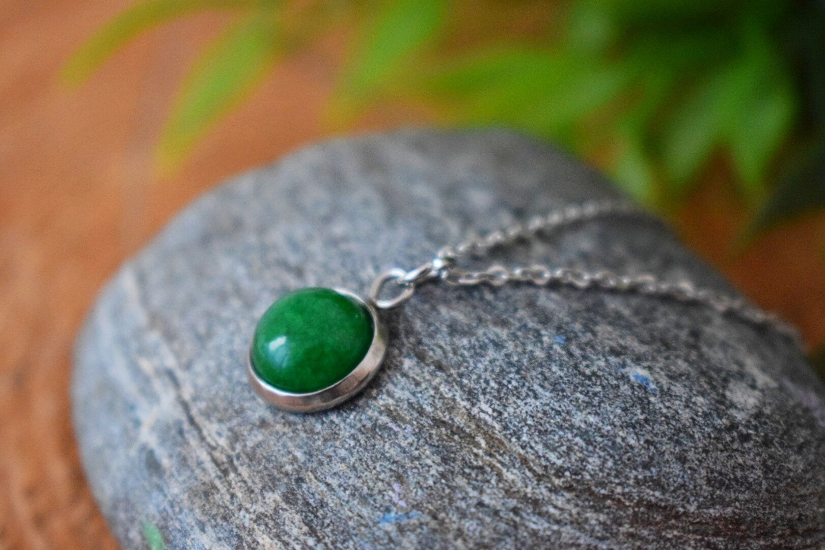 Green Jade Pendant Necklace: Stainless Steel, Jewelry Gift