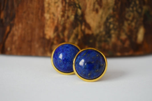 Lapis Gold Ohrstecker, Lapis Lazuli Ohrringe, Blaue Lapis Ohrringe Gold, Rund, 12mm, September Geburtsstein Schmuck, Lapis, Geschenk für Sie