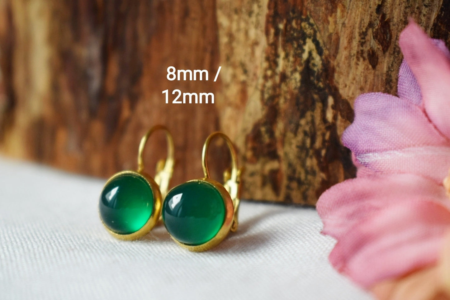Green Agate Stud Earrings: 18k Gold Plated Stainless Steel Jewelry