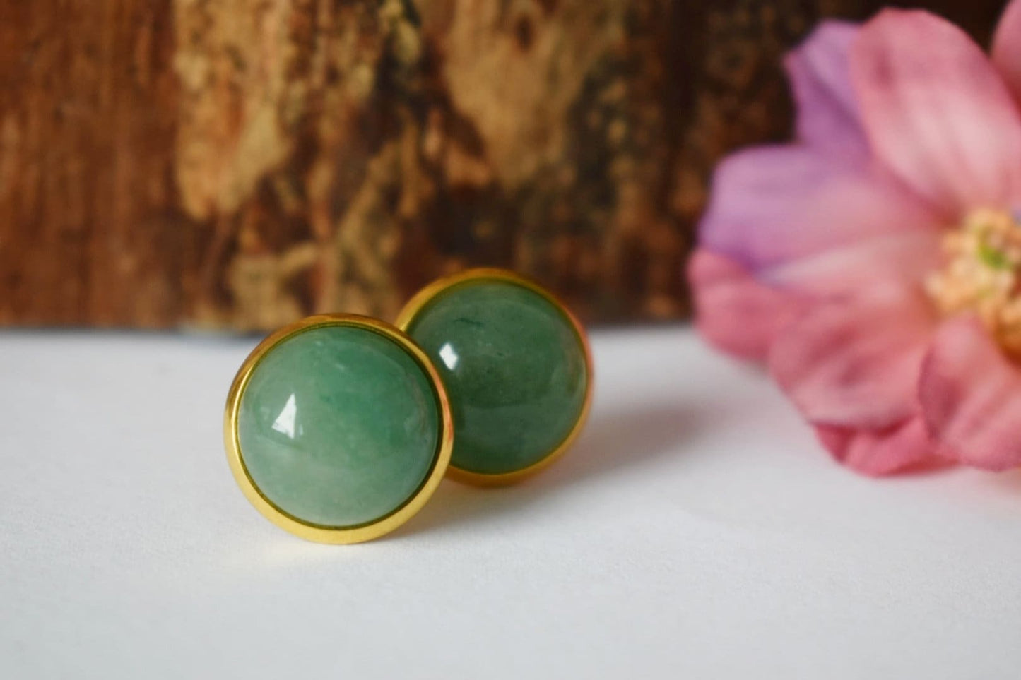 Grüne Aventurin Ohrstecker Gold, Aventurin Edelstein Gold Ohrringe, Grüner Stein, Geburtsstein, Geburtstagsgeschenk für ihre Mutter Frau