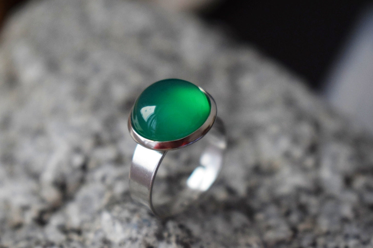 Green Agate Ring: Adjustable Stainless Steel Gemstone Jewelry