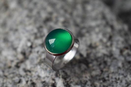 Green Agate Ring: Adjustable Stainless Steel Gemstone Jewelry