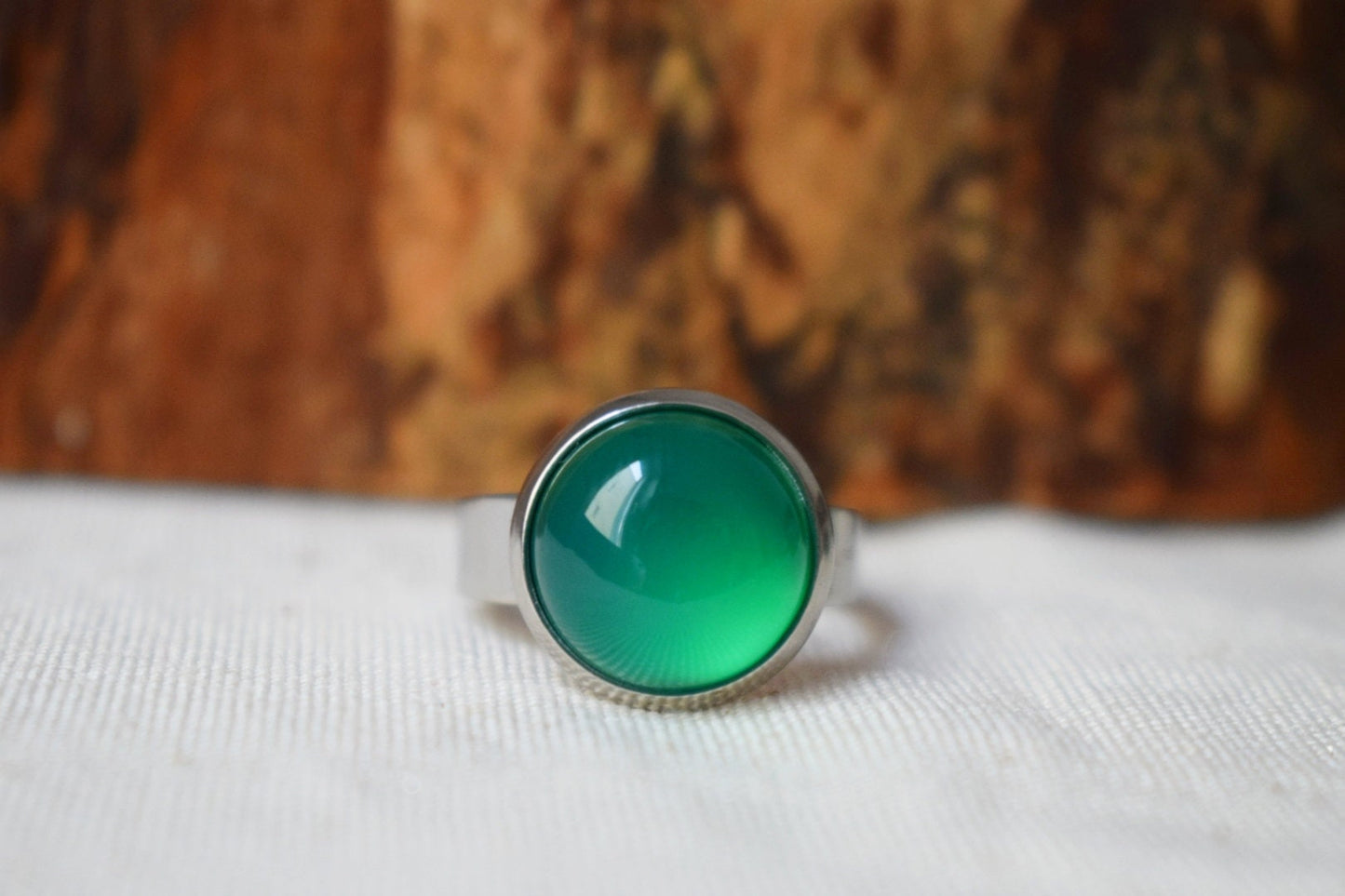 Green Agate Ring: Adjustable Stainless Steel Gemstone Jewelry