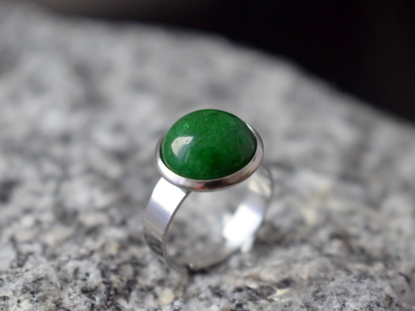 Green Jade Ring: Stainless Steel Adjustable Statement Jewelry