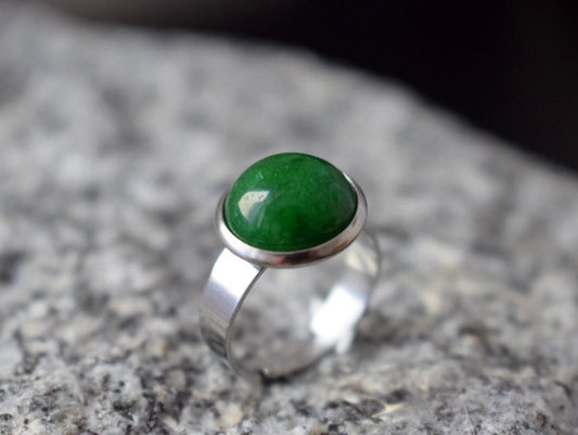 Green Jade Ring: Stainless Steel Adjustable Statement Jewelry
