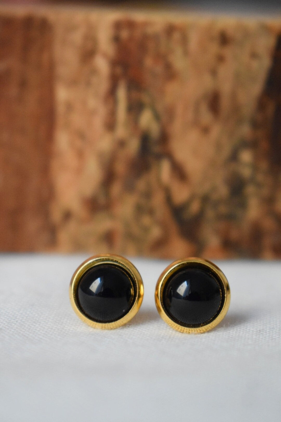 Black Agate Stud Earrings: 18k Gold Plated Stainless Steel, Gemstone Jewellery, Gift for her