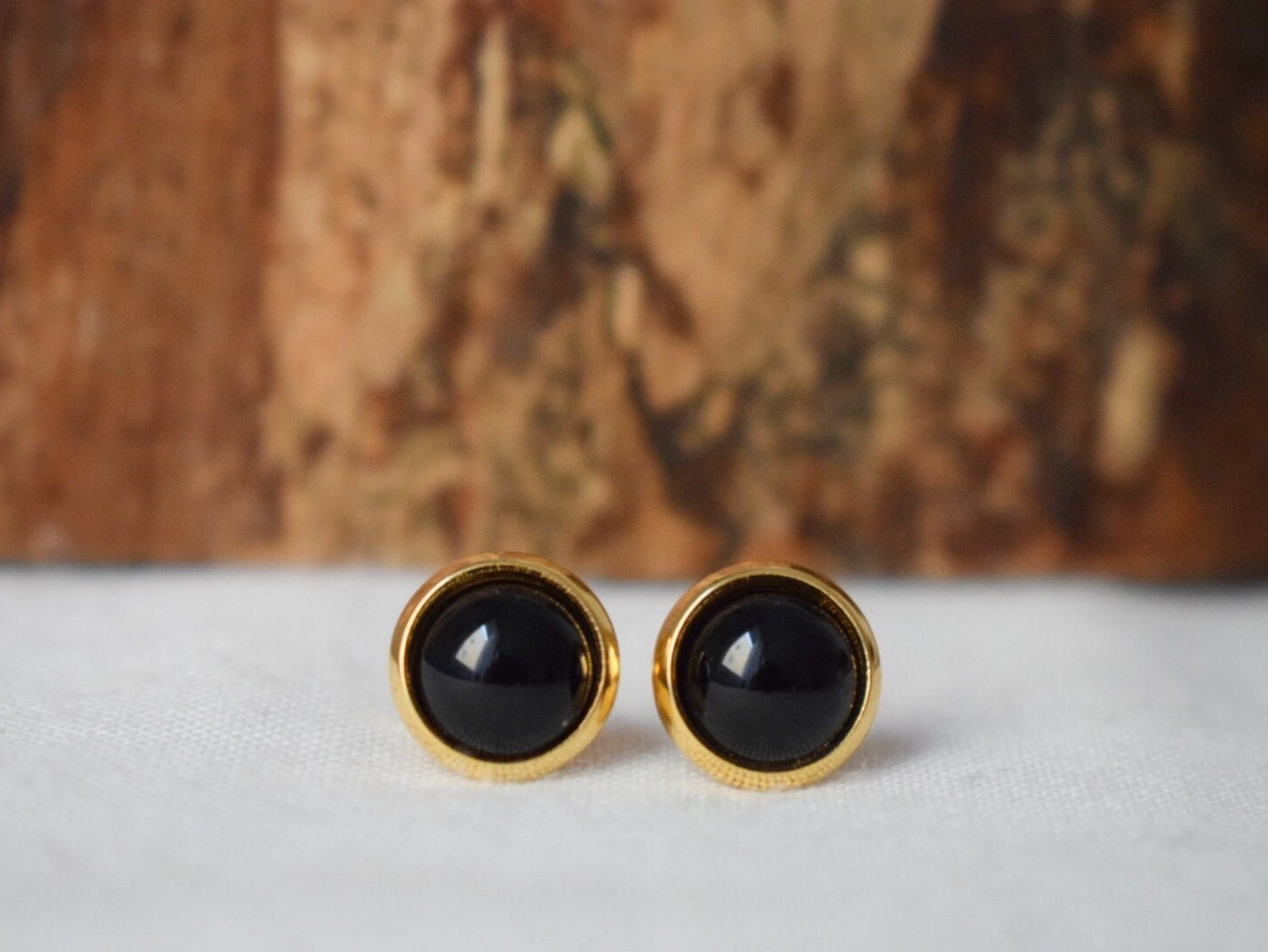 Black Agate Stud Earrings: 18k Gold Plated Stainless Steel, Gemstone Jewellery, Gift for her