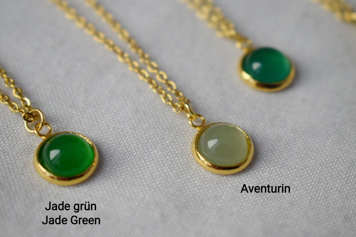 Minimalistische Edelsteinkette Gold für Damen, grüne Jade, Aventurin, grüner Achat, weiße Jade, 6mm Anhängerkette, Lagenkette, Geschenk