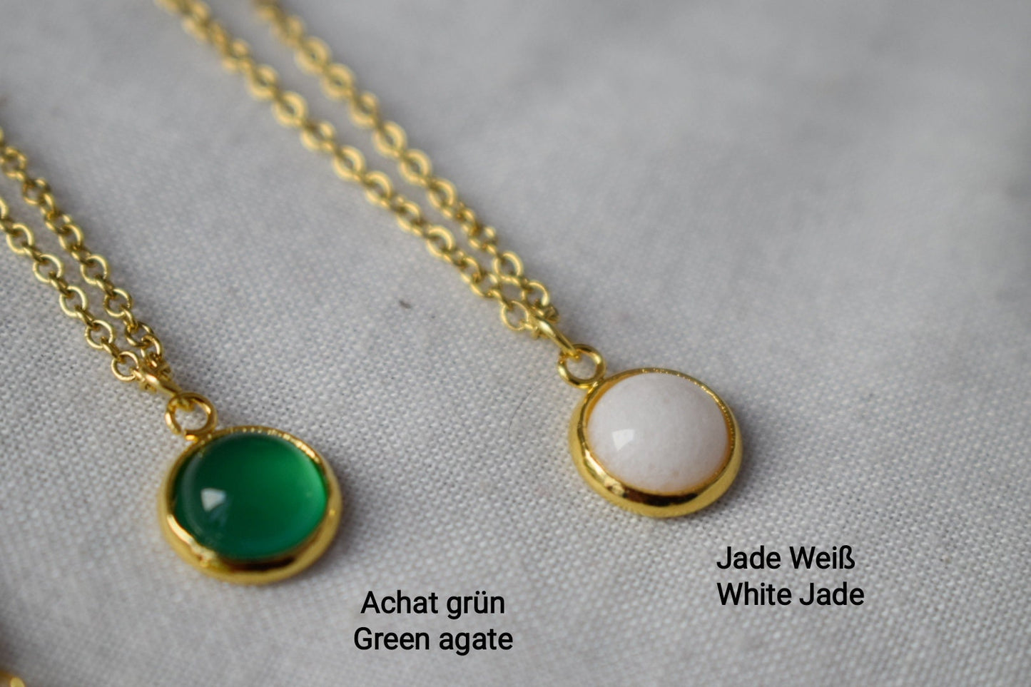 Minimalistische Edelsteinkette Gold für Damen, grüne Jade, Aventurin, grüner Achat, weiße Jade, 6mm Anhängerkette, Lagenkette, Geschenk