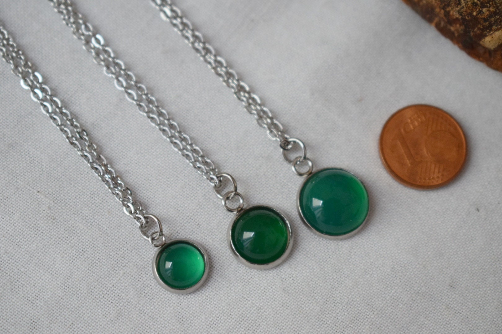 Green Agate Necklace: Gemstone Pendant, Minimalist Stainless Steel Jewelry