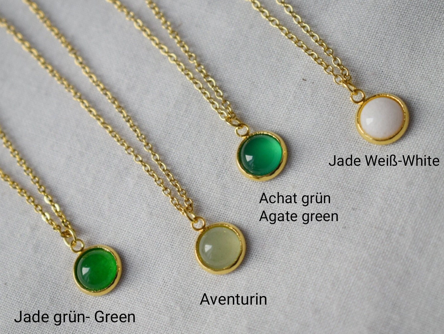 Minimalistische Edelsteinkette Gold für Damen, grüne Jade, Aventurin, grüner Achat, weiße Jade, 6mm Anhängerkette, Lagenkette, Geschenk