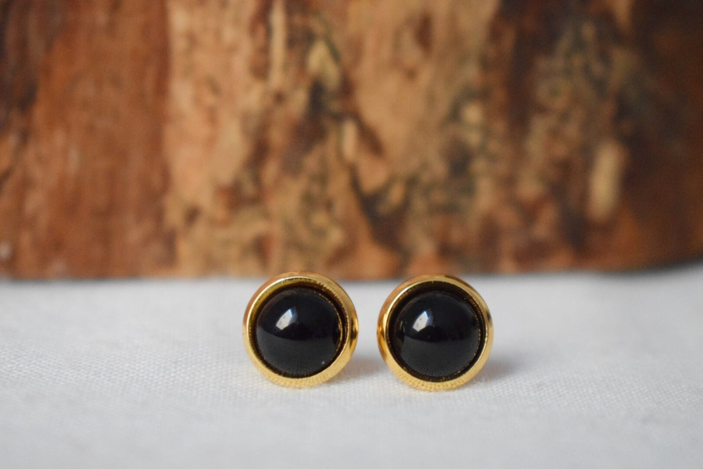 Black Agate Stud Earrings: 18k Gold Plated Stainless Steel, Gemstone Jewellery, Gift for her
