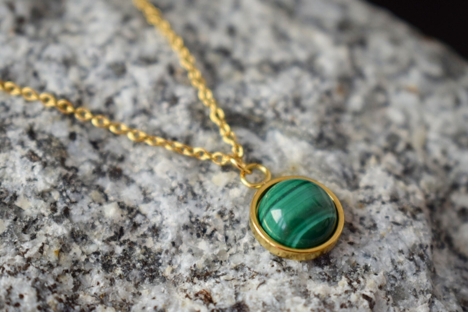 Malachite Necklace: Green Natural Gemstone Jewelry, Gift for her