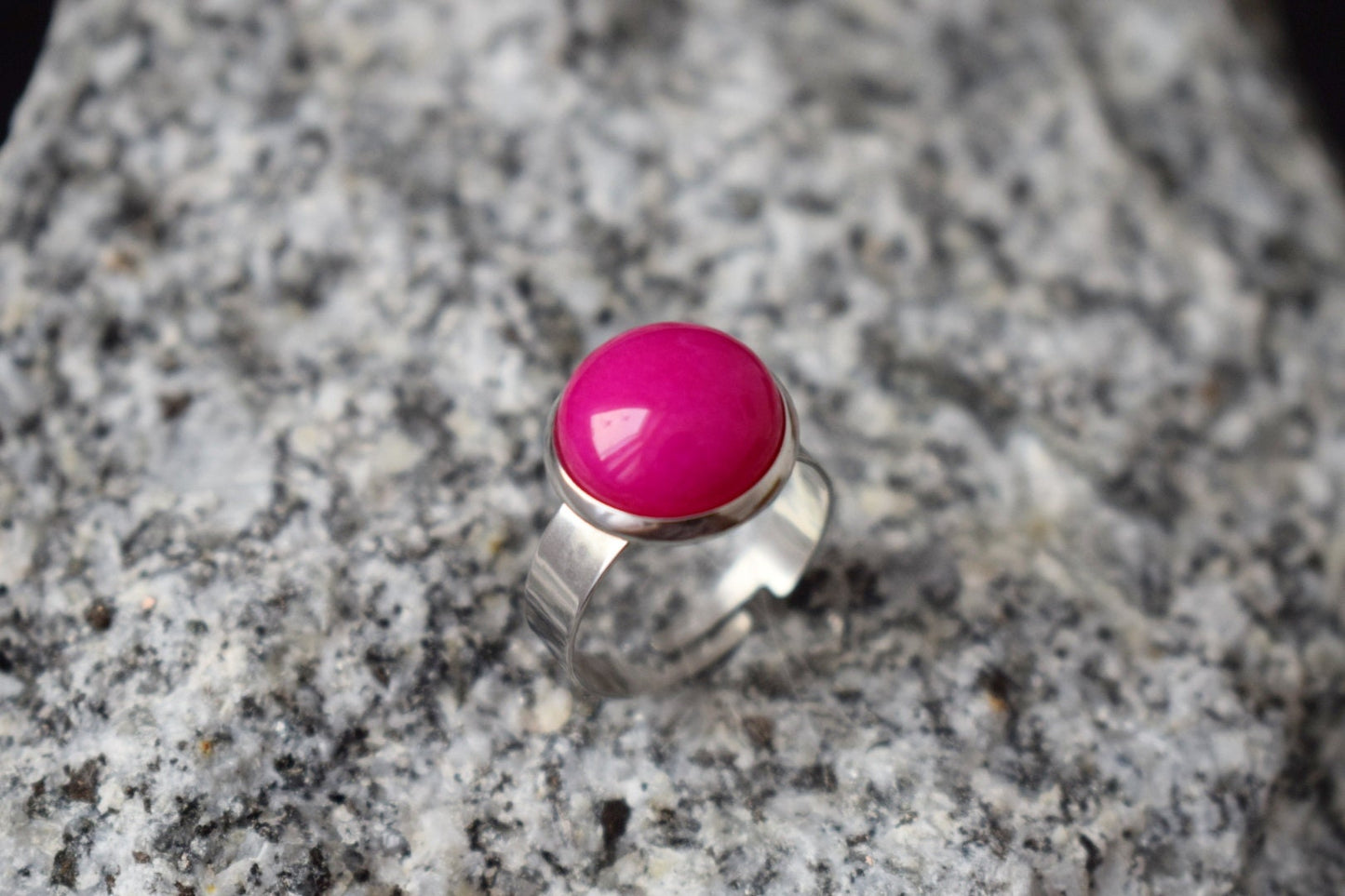 Magenta Pink Jade Ring: Adjustable Stainless Steel, Gemstone Jewelry, Gift For Her