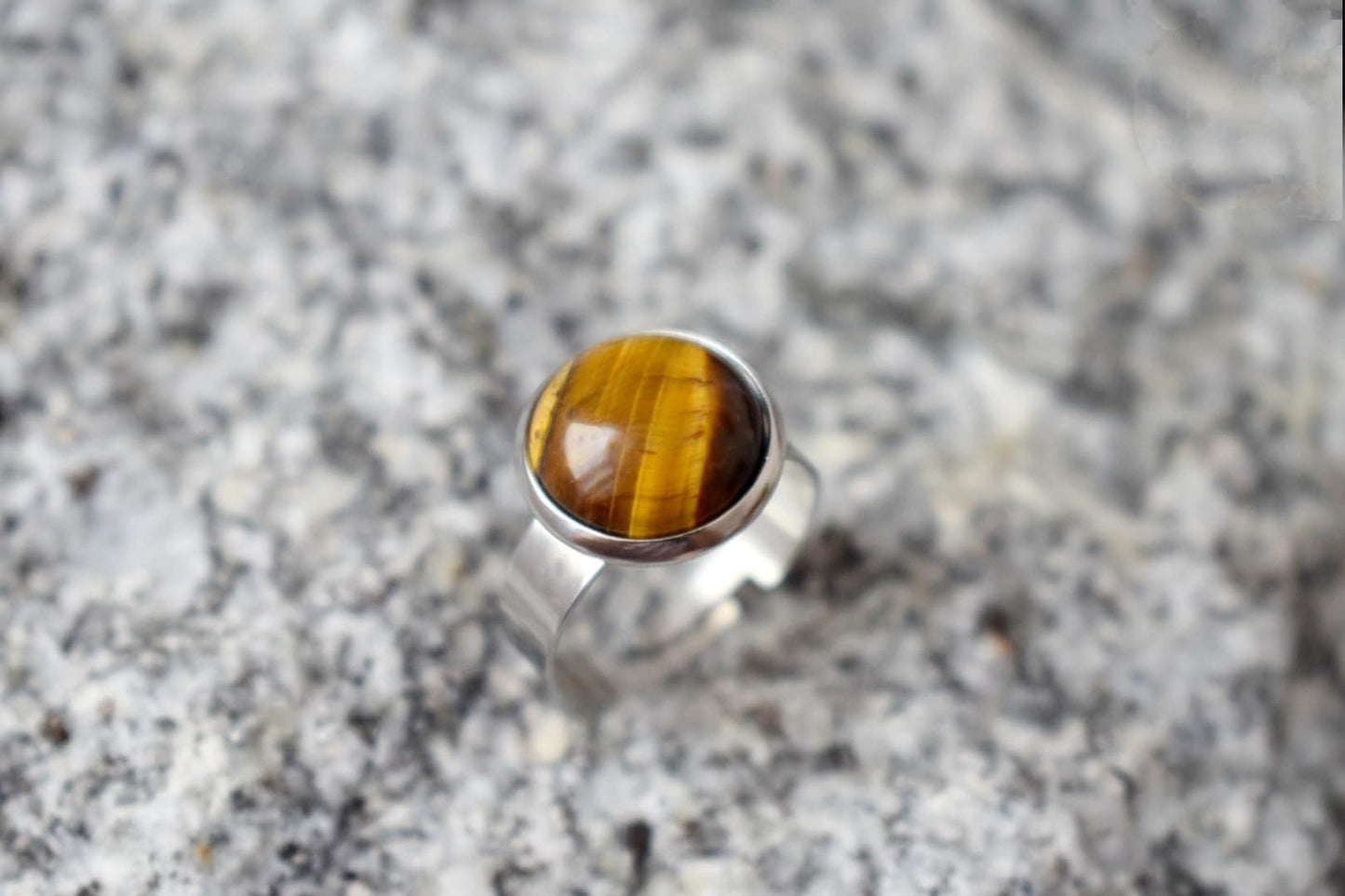 Adjustable Tiger Eye Ring: Stainless Steel Gemstone Jewelry