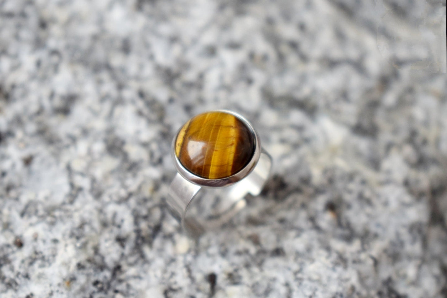 Adjustable Tiger Eye Ring: Stainless Steel Gemstone Jewelry