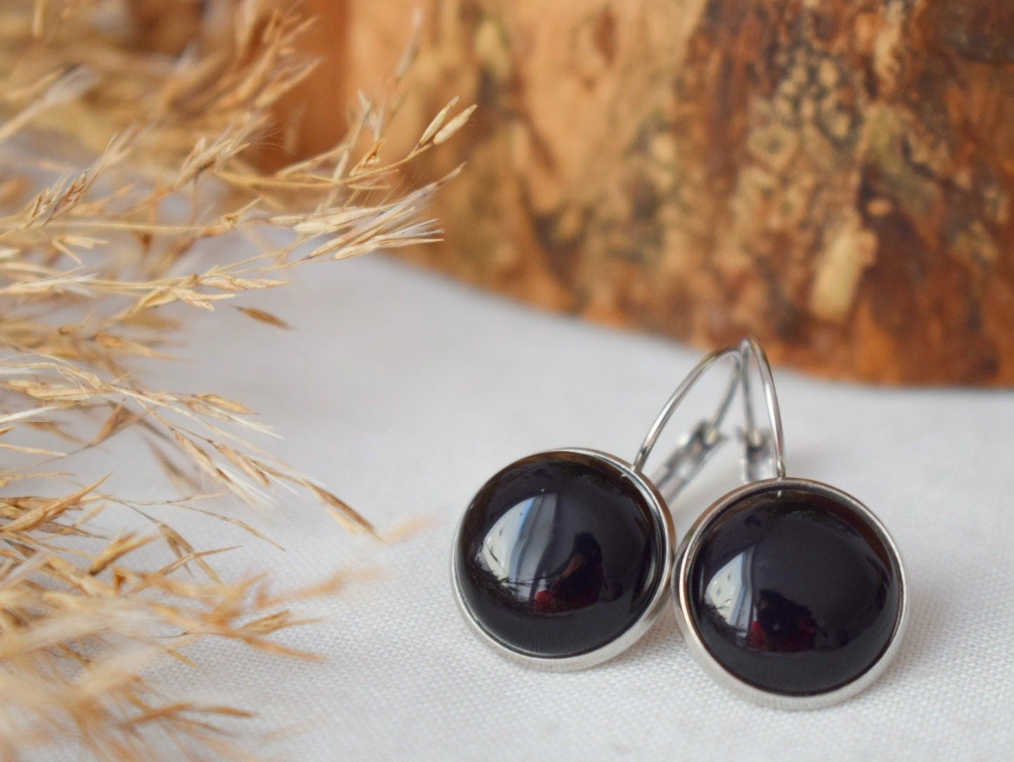 Black agate dangle earrings, 18k gold plated Gemstone jewellery