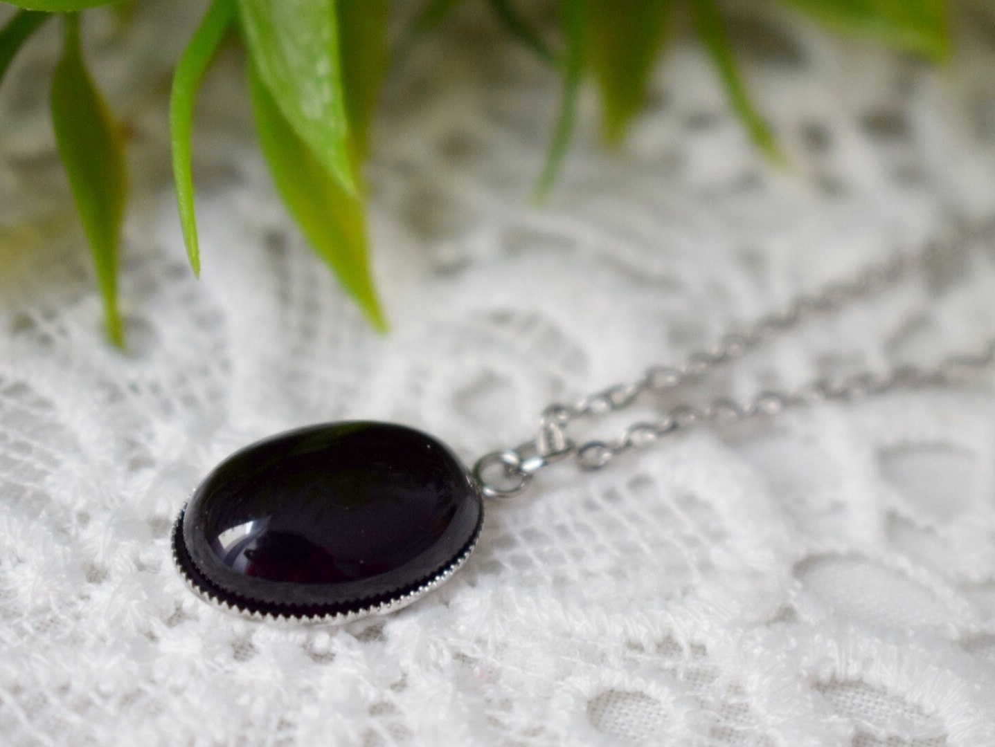 Black agate necklace, Gemstone statement jewelry, Gift for her