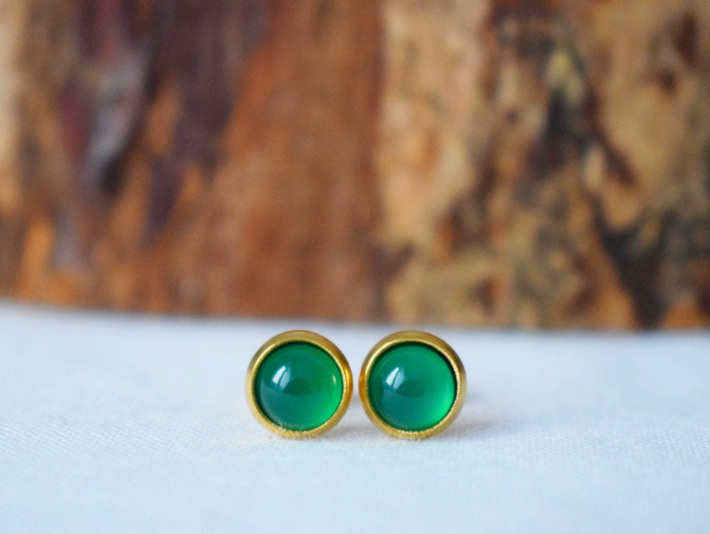 Green Agate Stud Earrings, Gemstone Jewelry, Birthday gift for her