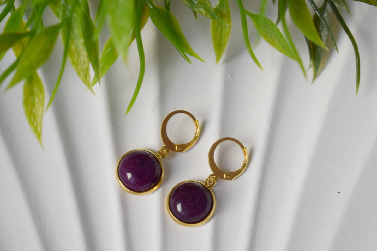 Red Jade Earrings, Wine Red Gemstone Dangles, Burgundy Jewelry, Gift For Her