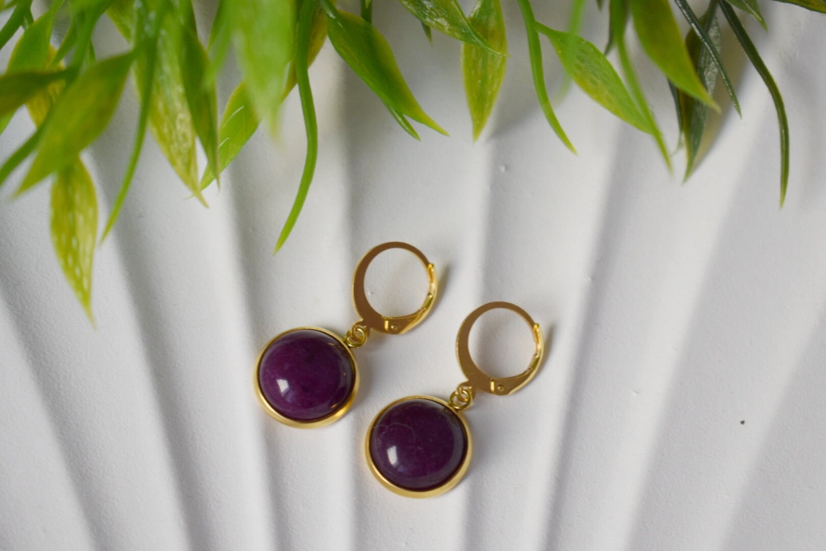 Red Jade Earrings, Wine Red Gemstone Dangles, Burgundy Jewelry, Gift For Her