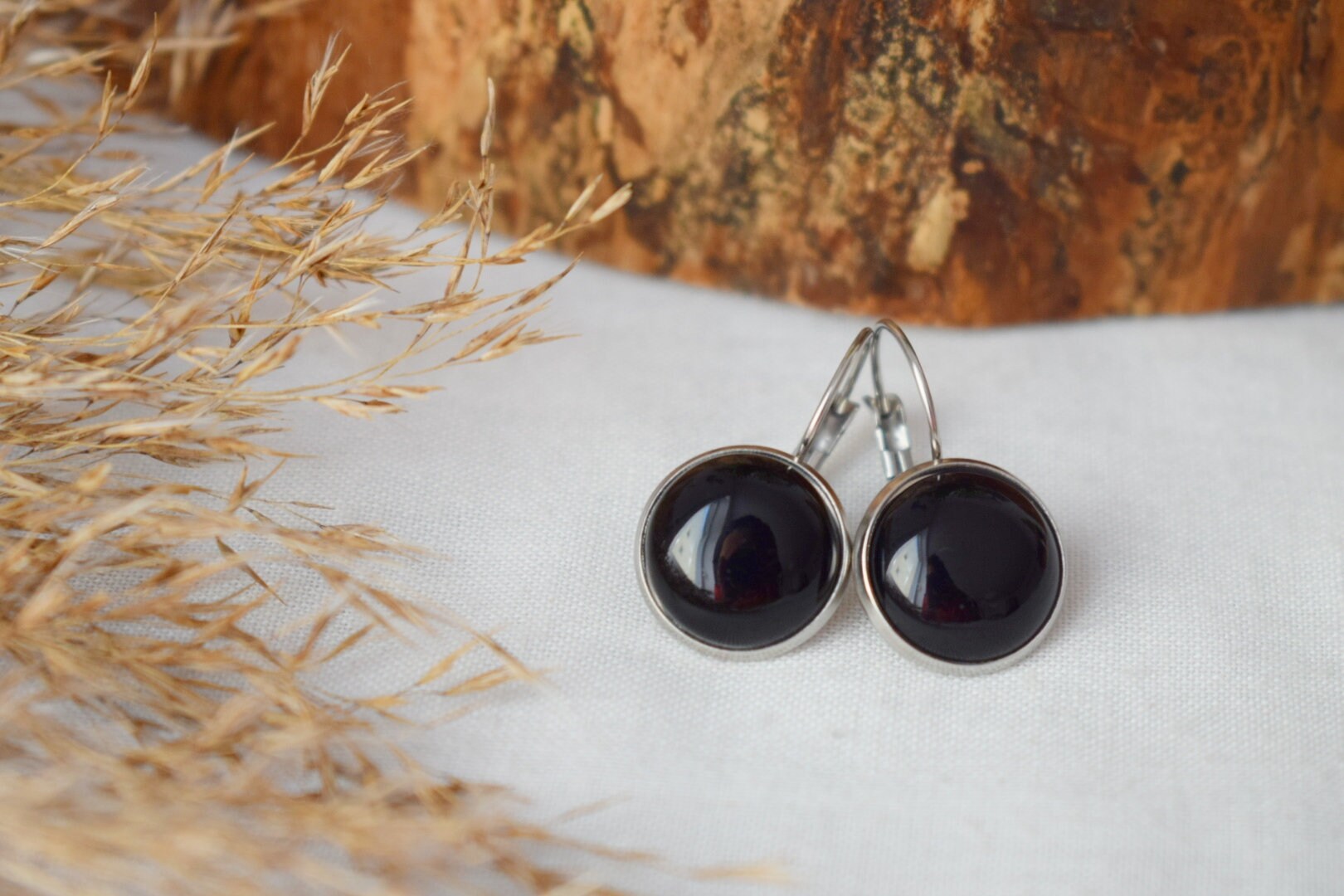 Black Agate Dangle Earrings, Stainless Steel Lever Back Jewelry