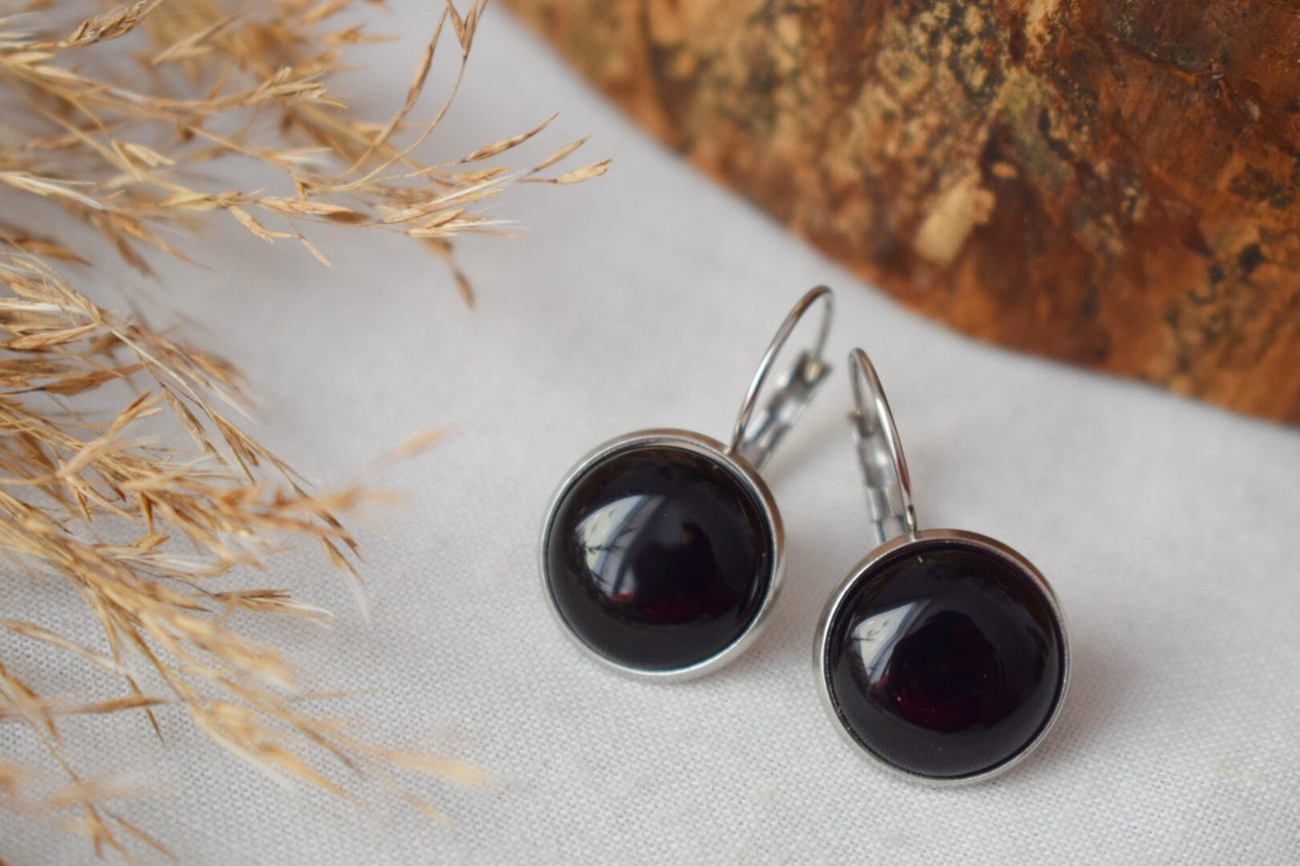 Black Agate Dangle Earrings, Stainless Steel Lever Back Jewelry