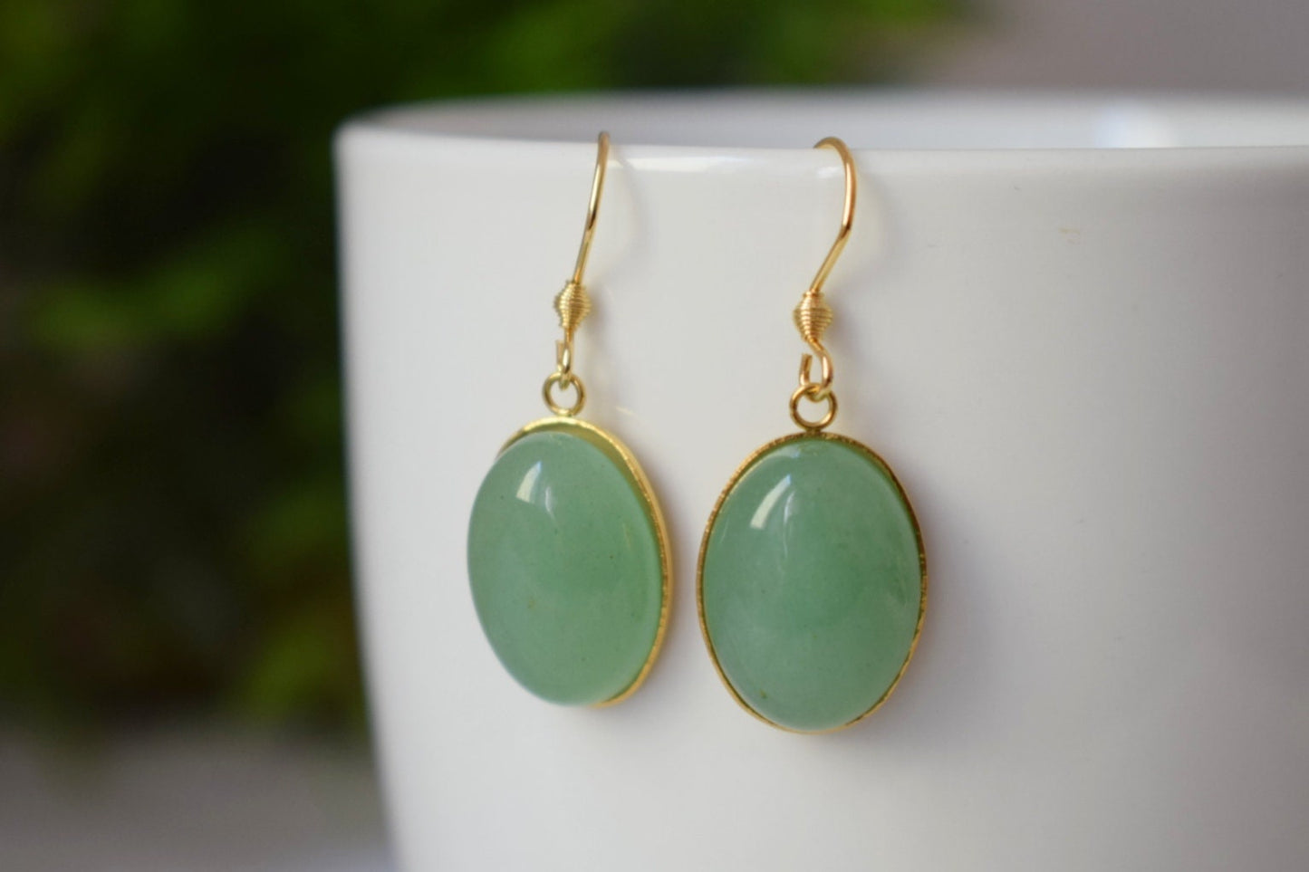 Green Aventurine Necklace: Gold Oval Gemstone Pendant, Handmade