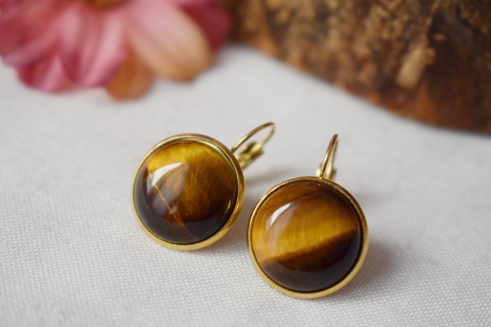 Tigers Eye Earrings for Women, 18k gold plated gemstone jewelry
