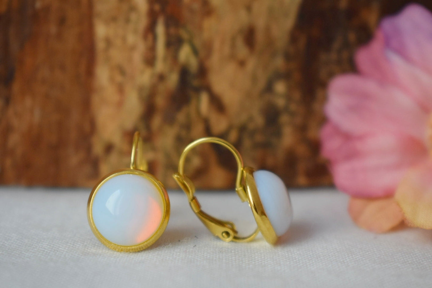 Opalith Mondstein Ohrringe, Regenbogen Edelstein Ohrhänger, 18k vergoldeter Edelstahl, Brautjungfern Schmuck, Geschenk für Sie