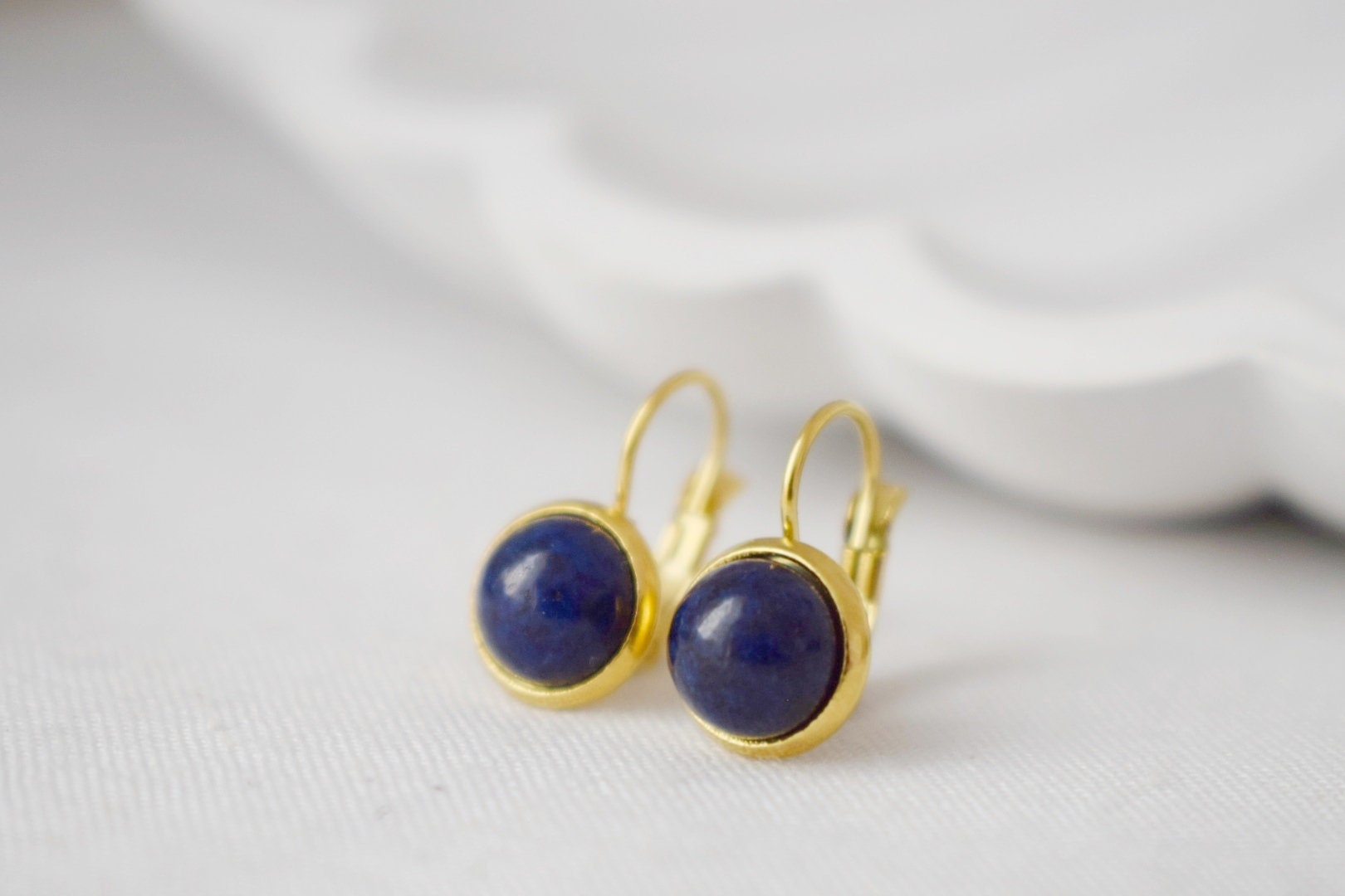 Lapis Lazuli Dangle Earrings, Blue Gemstone 18k Gold Plated Lever backs, September Birthstone Jewelry