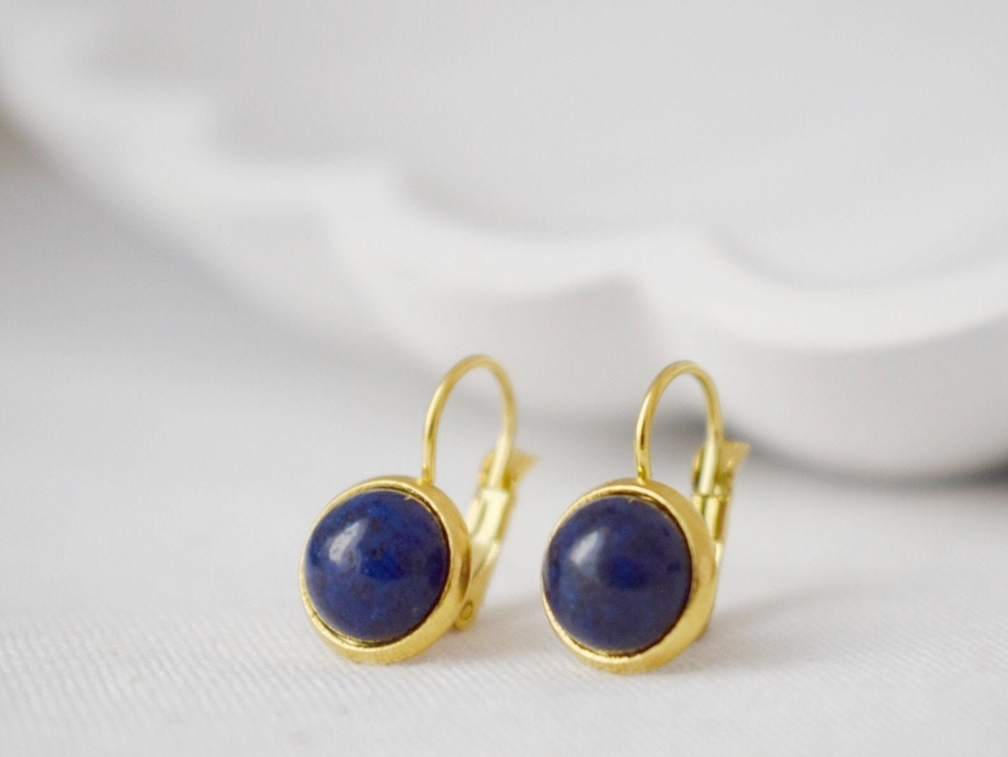 Lapis Lazuli Dangle Earrings, Blue Gemstone 18k Gold Plated Lever backs, September Birthstone Jewelry
