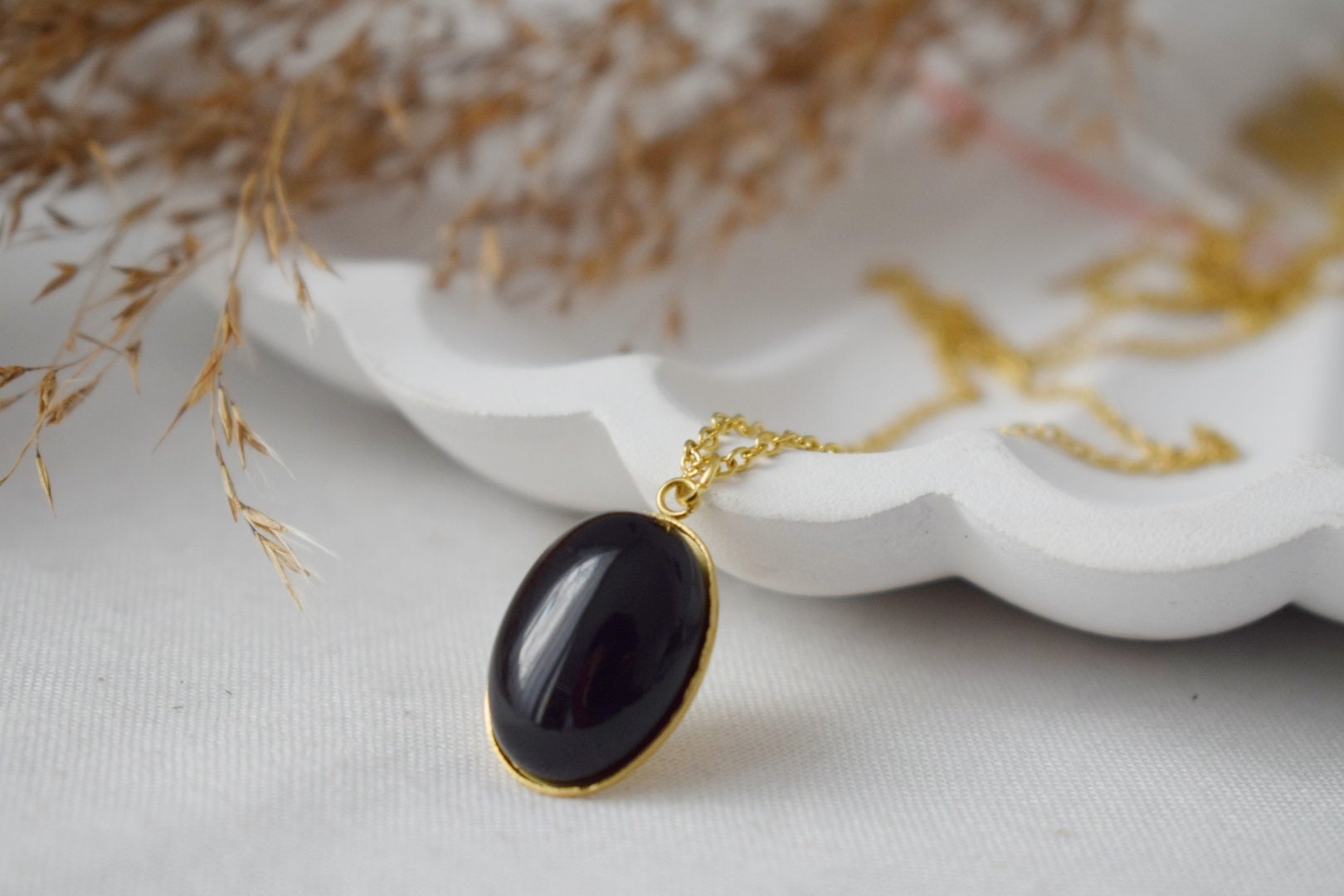 Black agate necklace, Gemstone statement jewelry, Gift for her