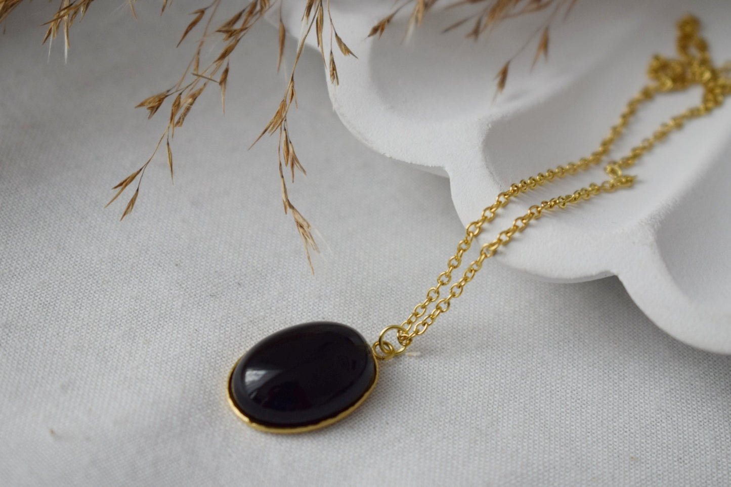 Black agate necklace, Gemstone statement jewelry, Gift for her