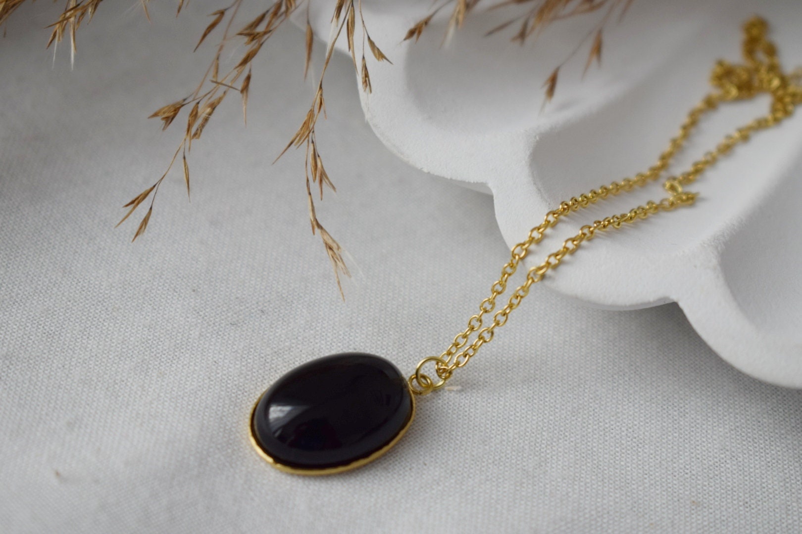 Black agate necklace, Gemstone statement jewelry, Gift for her