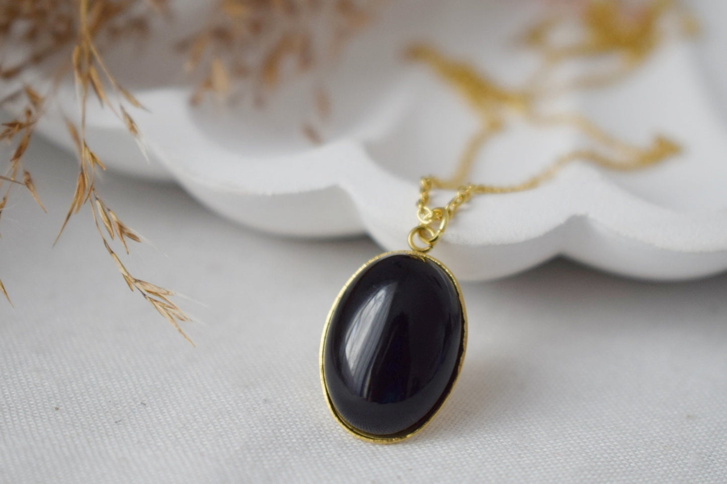 Black agate necklace, Gemstone statement jewelry, Gift for her
