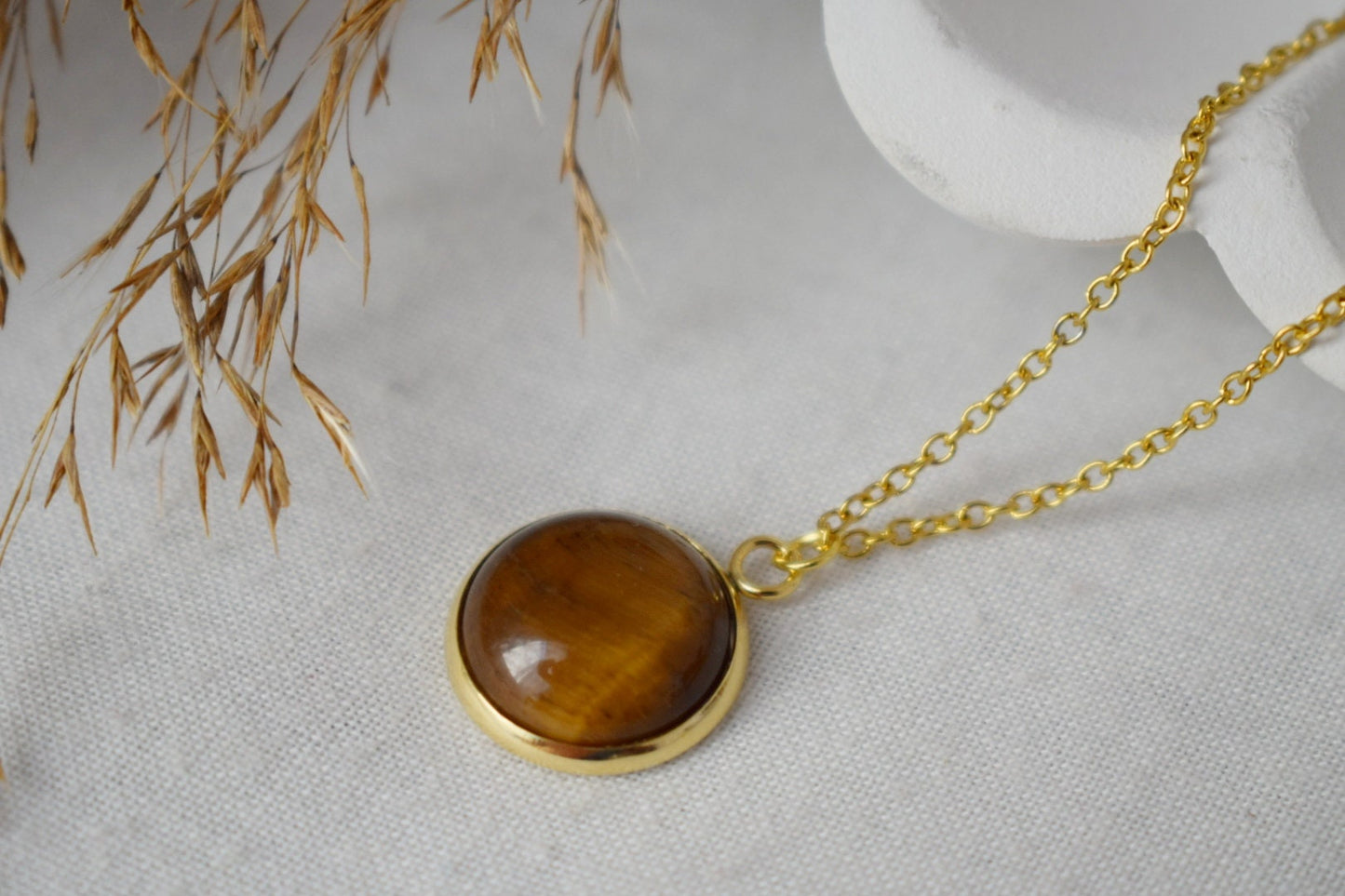 Tigerauge-Halskette, Edelstein-Anhänger für Frauen, Tigerauge Braungold, Tigerauge-Schmuck, runde Halskette, Schmuckgeschenk, bestes Weihnachtsgeschenk
