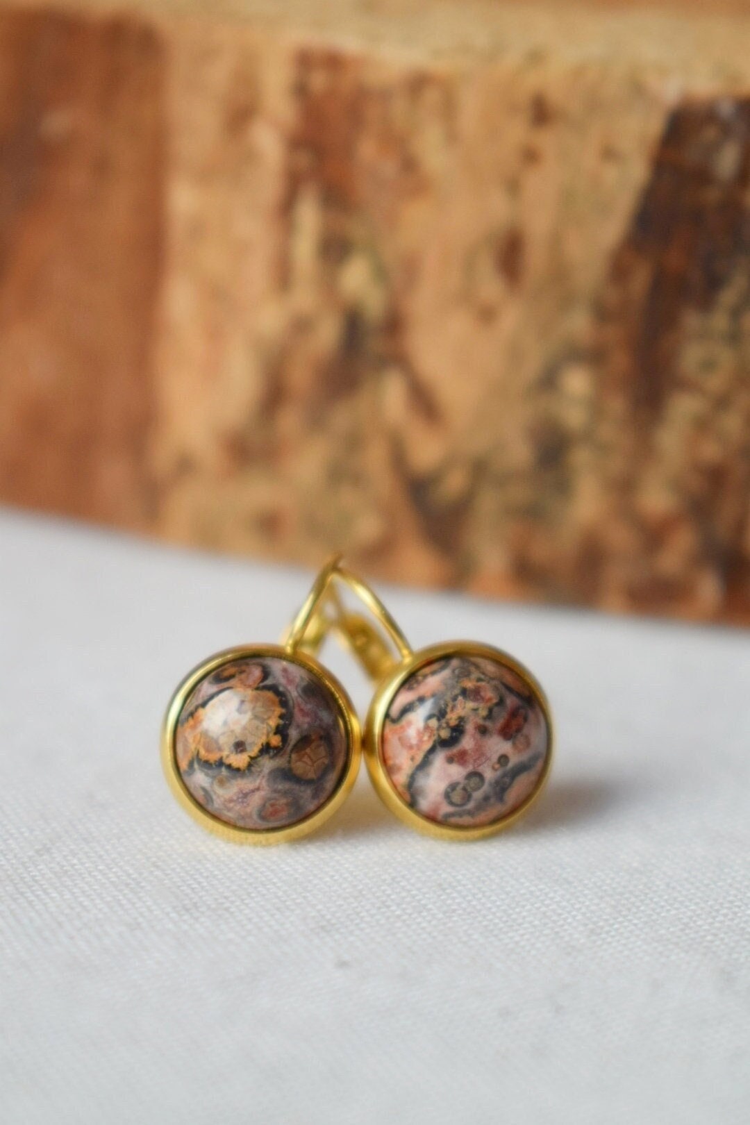 Leopard Skin Jasper Earrings, Dangle Gemstone jewelry, Gift for women