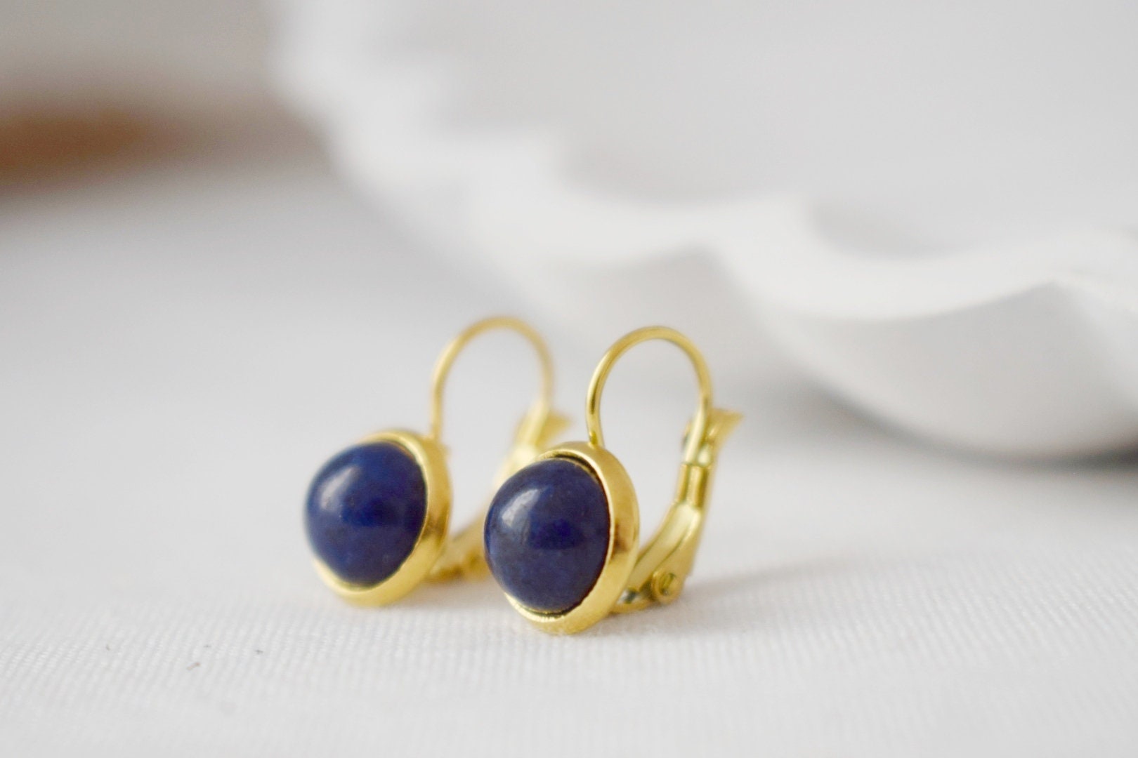 Lapis Lazuli Dangle Earrings, Blue Gemstone 18k Gold Plated Lever backs, September Birthstone Jewelry